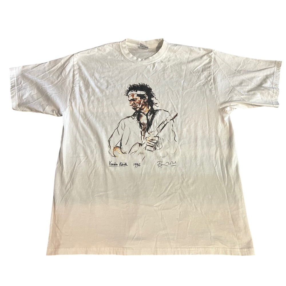 Rolling Stones Voodoo Keith 1996 Ronnie Wood Graphic T-Shirt White Large 2002